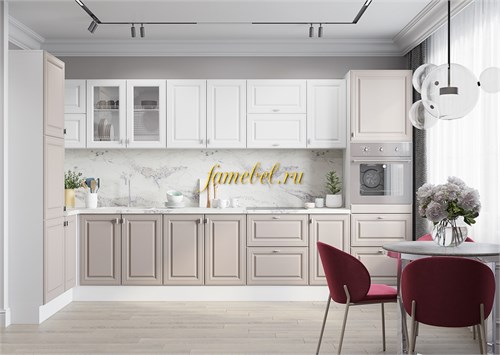 Кухня Ева мдф 160х380 цвет белый, мокко софт