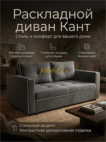 Диван Квант аккордеон 2х местный обивка велюр плюш серый