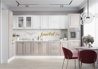 Кухня Ева мдф 160х380 цвет белый, мокко софт