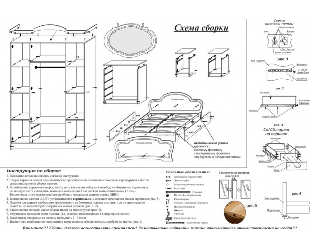 Схема сборки спального гарнитура Афина